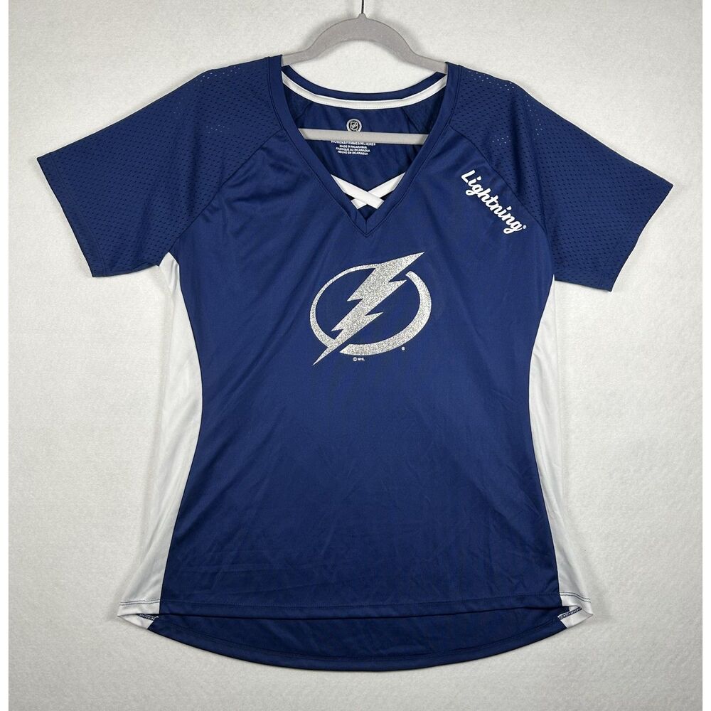 NHL Tampa Bay Lightning Women’s Lace-Up V-Neck Fashion Jersey Shirt – Size L